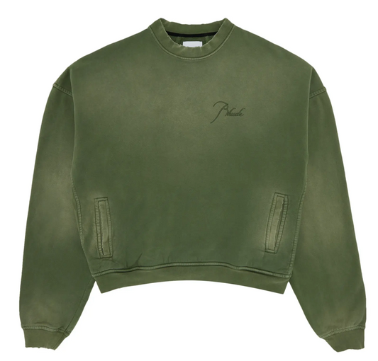 RHUDE Authentic Men's Sundry Olive Heavyweight Embroidered Quarter Zip Sweatshirt XXL - MSRP: $750