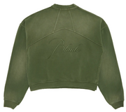 RHUDE Authentic Men's Sundry Olive Heavyweight Embroidered Quarter Zip Sweatshirt XL - MSRP: $750