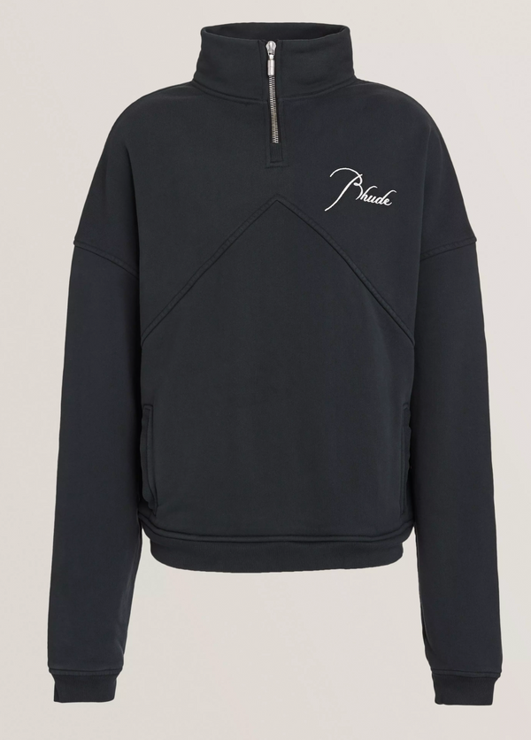 RHUDE Authentic Men's Vintage Black Heavyweight Embroidered Quarter Zip Sweatshirt SM - MSRP: $750