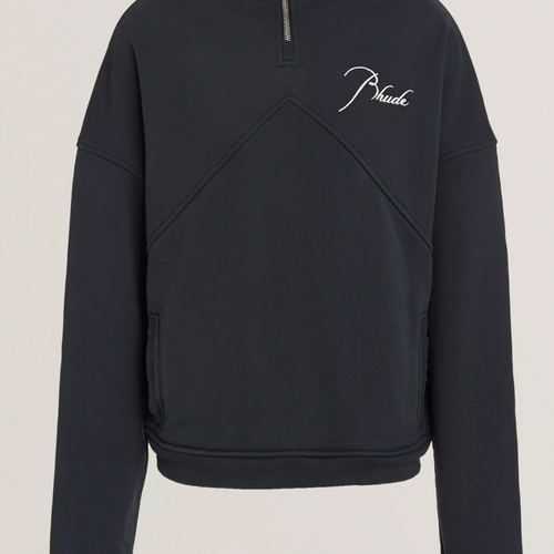 RHUDE Authentic Men's Vintage Black Heavyweight Embroidered Quarter Zip Sweatshirt SM - MSRP: $750