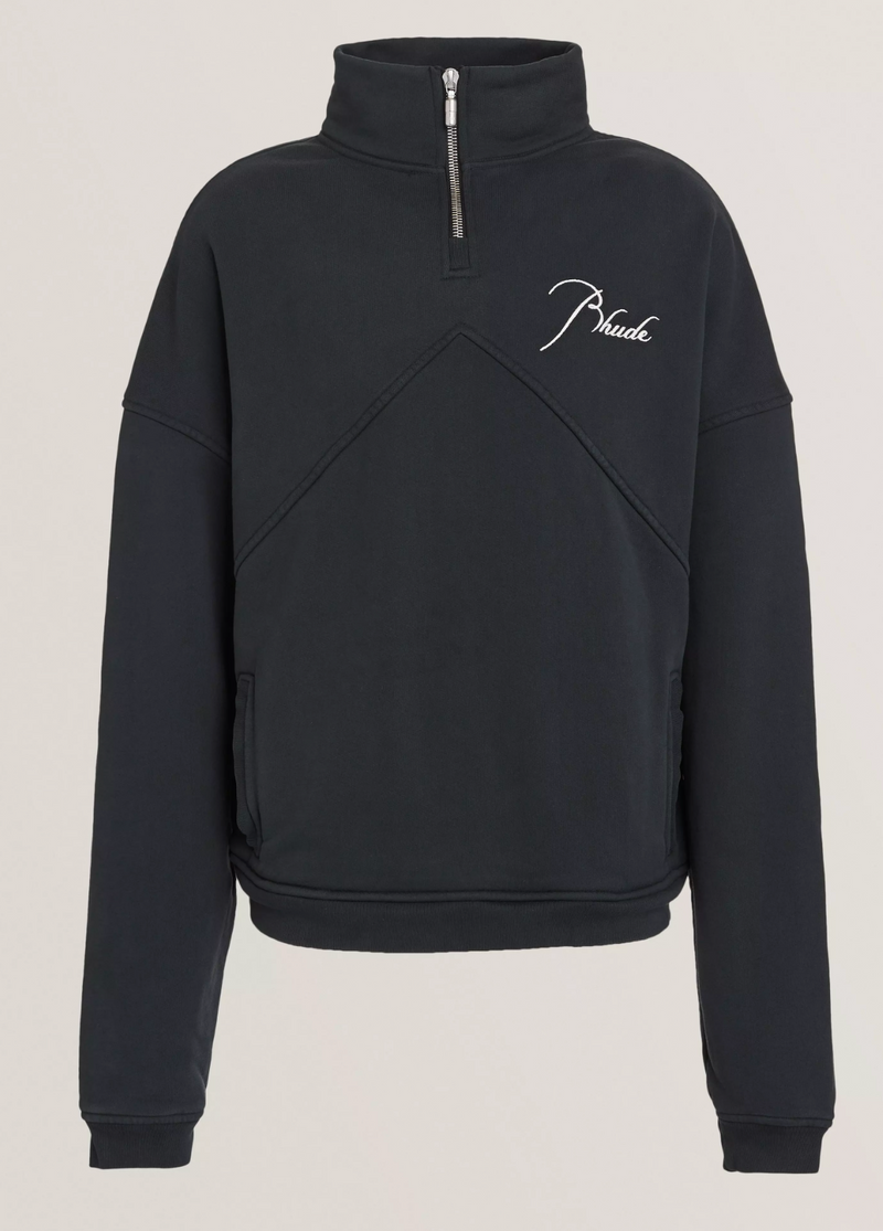 RHUDE Authentic Men's Vintage Black Heavyweight Embroidered Quarter Zip Sweatshirt XL - MSRP: $750