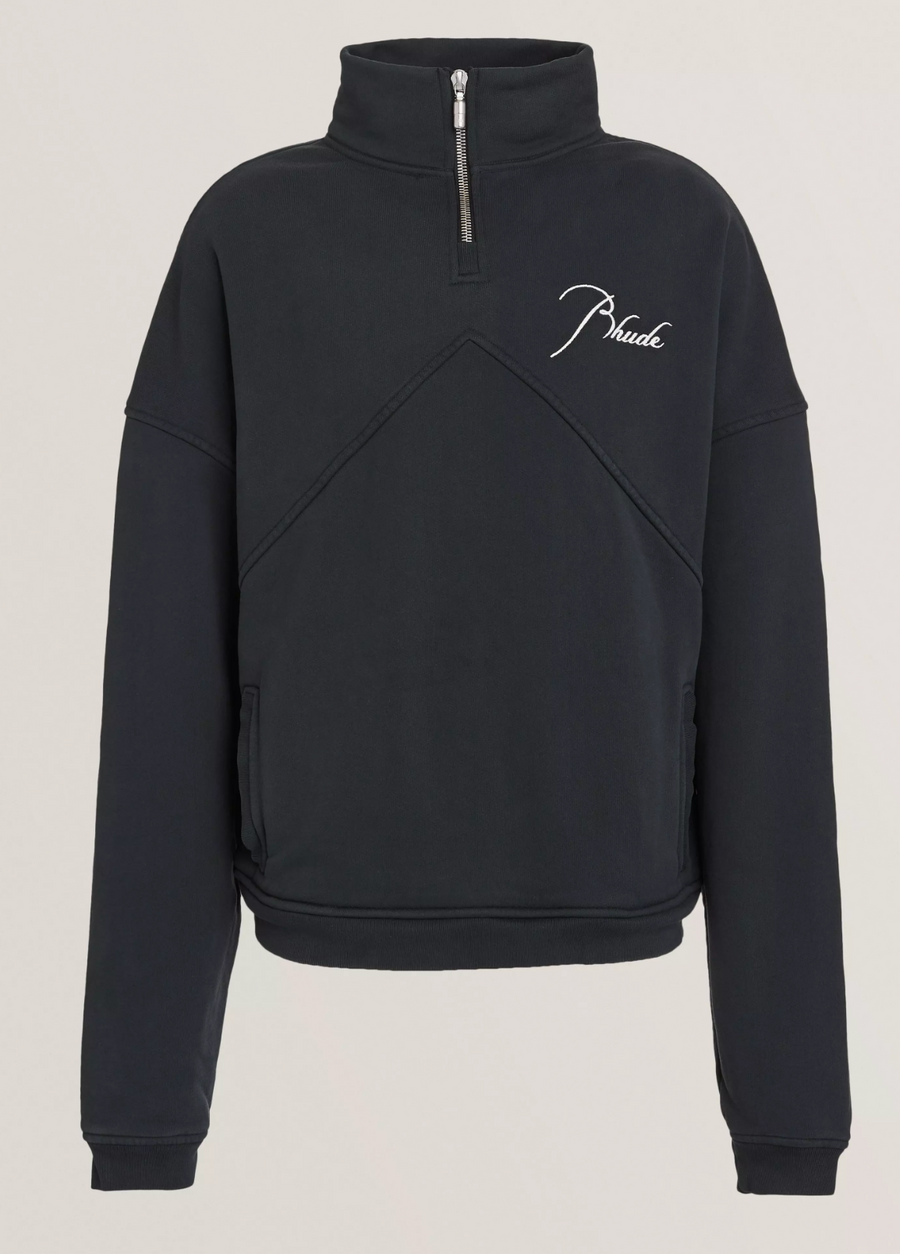 RHUDE Authentic Men's Vintage Black Heavyweight Embroidered Quarter Zip Sweatshirt XL - MSRP: $750