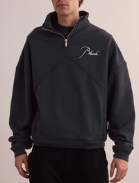 RHUDE Authentic Men's Vintage Black Heavyweight Embroidered Quarter Zip Sweatshirt XL - MSRP: $750