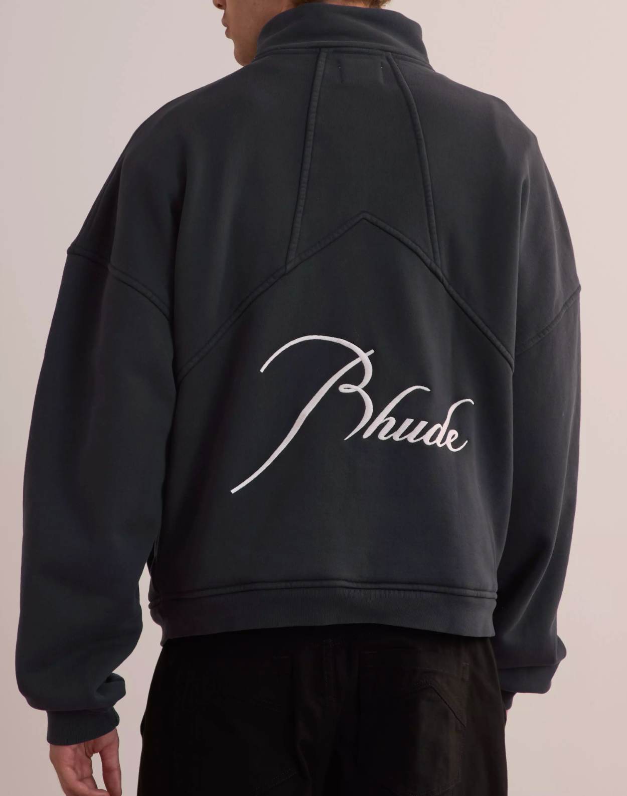 RHUDE Authentic Men's Vintage Black Heavyweight Embroidered Quarter Zip Sweatshirt XL - MSRP: $750