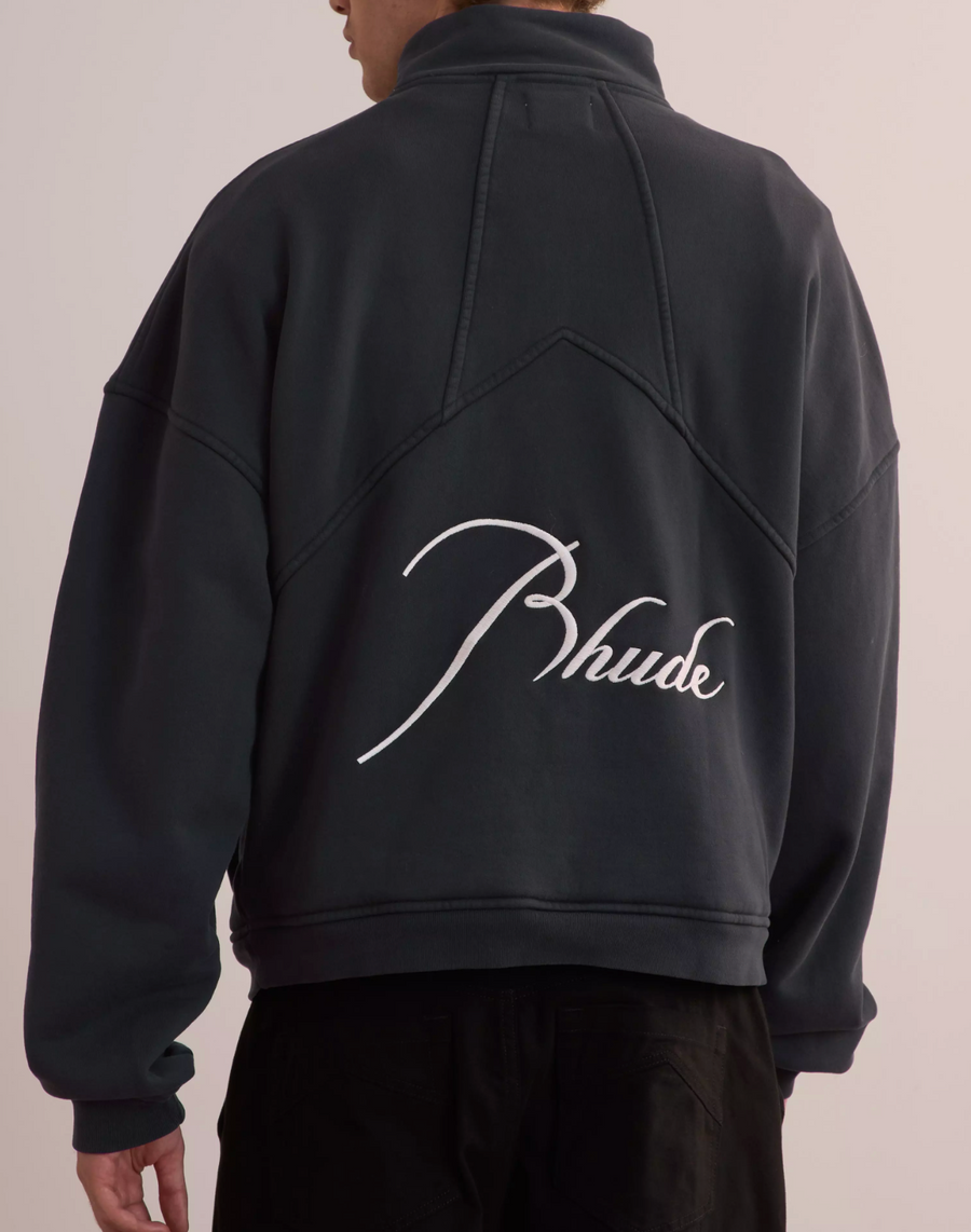 RHUDE Authentic Men's Vintage Black Heavyweight Embroidered Quarter Zip Sweatshirt XL - MSRP: $750