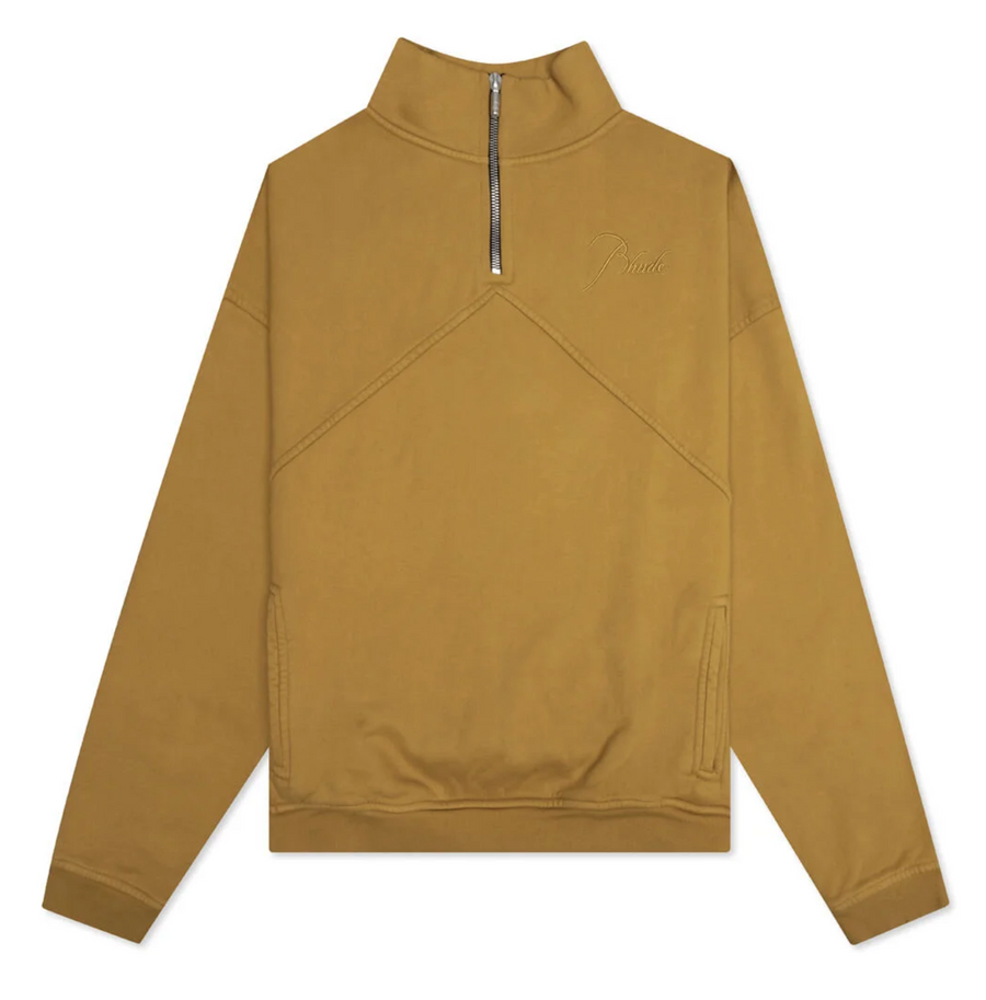 RHUDE Authentic Men's Mustard Heavyweight Embroidered Quarter Zip Sweatshirt SM - MSRP: $750