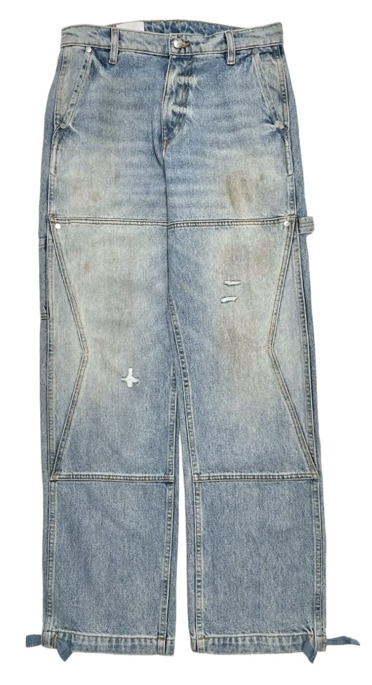 RHUDE Authentic Reza Denim Double Knee Indigo Pants Mens Size Small MSRP:$975.00