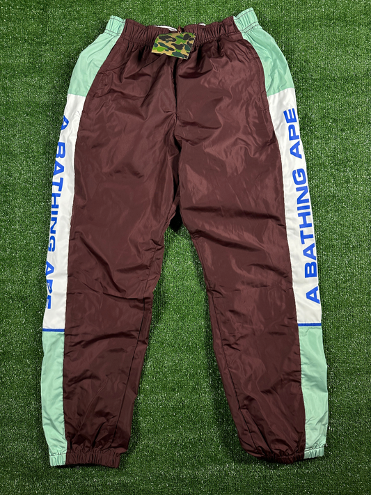 BAPE Authetic Men's Burgundy Turquoise Striped Men's Track Pants - Size Medium