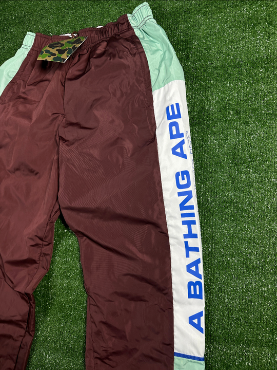 BAPE Authetic Men's Burgundy Turquoise Striped Men's Track Pants - Size Medium