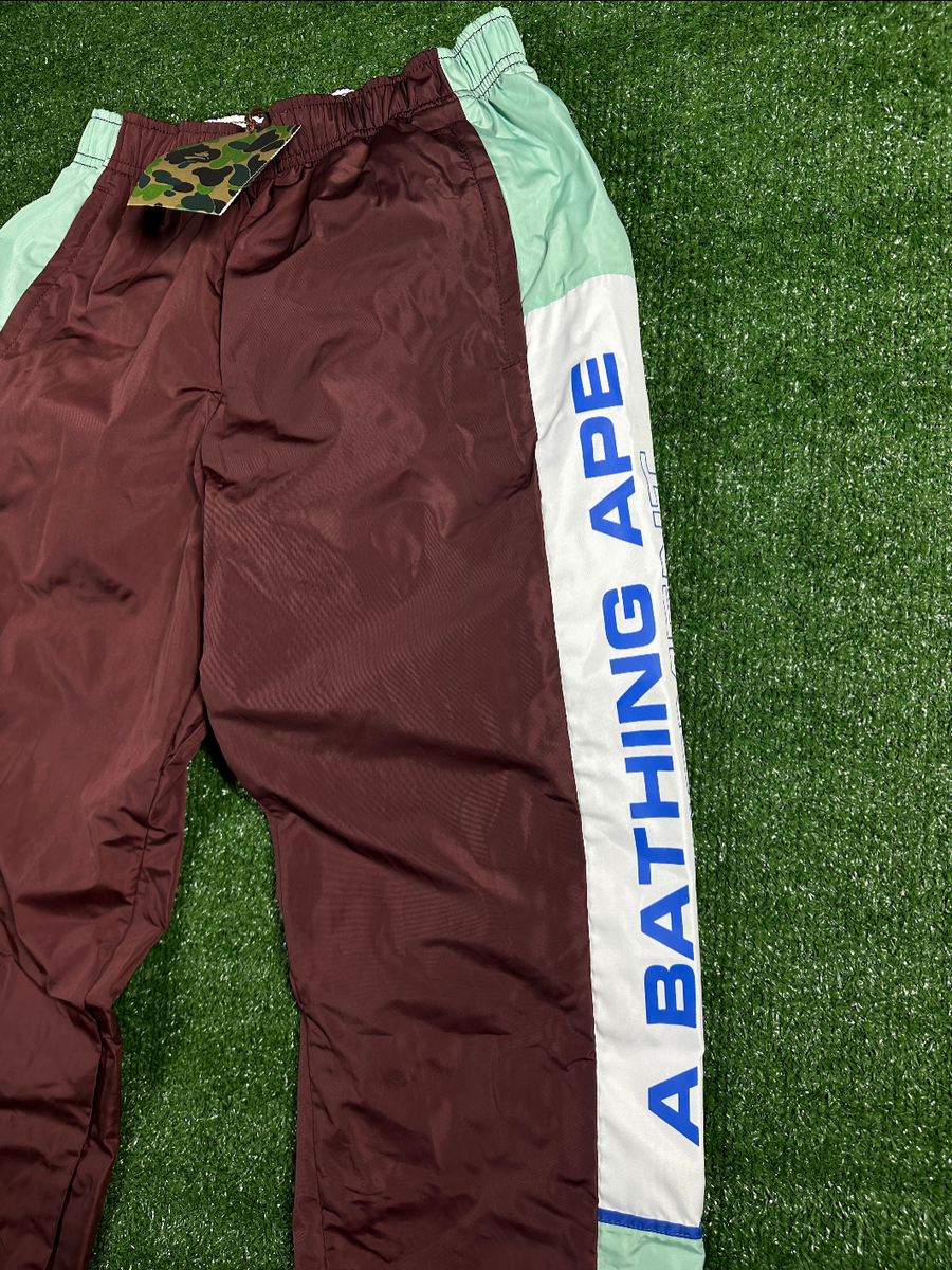 BAPE Authetic Men's Burgundy Turquoise Striped Men's Track Pants - Size Medium