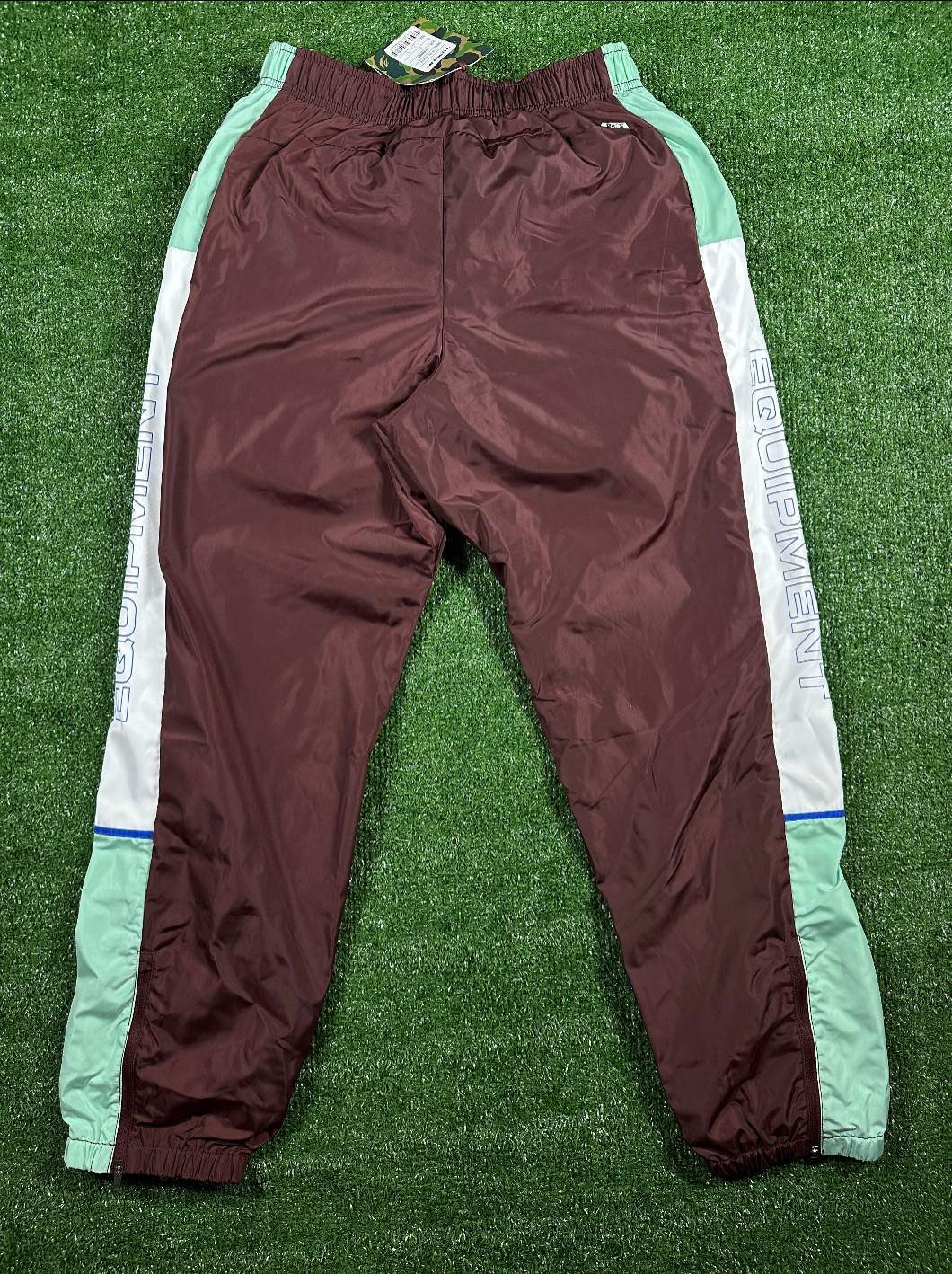 BAPE Authetic Men's Burgundy Turquoise Striped Men's Track Pants - Size Small
