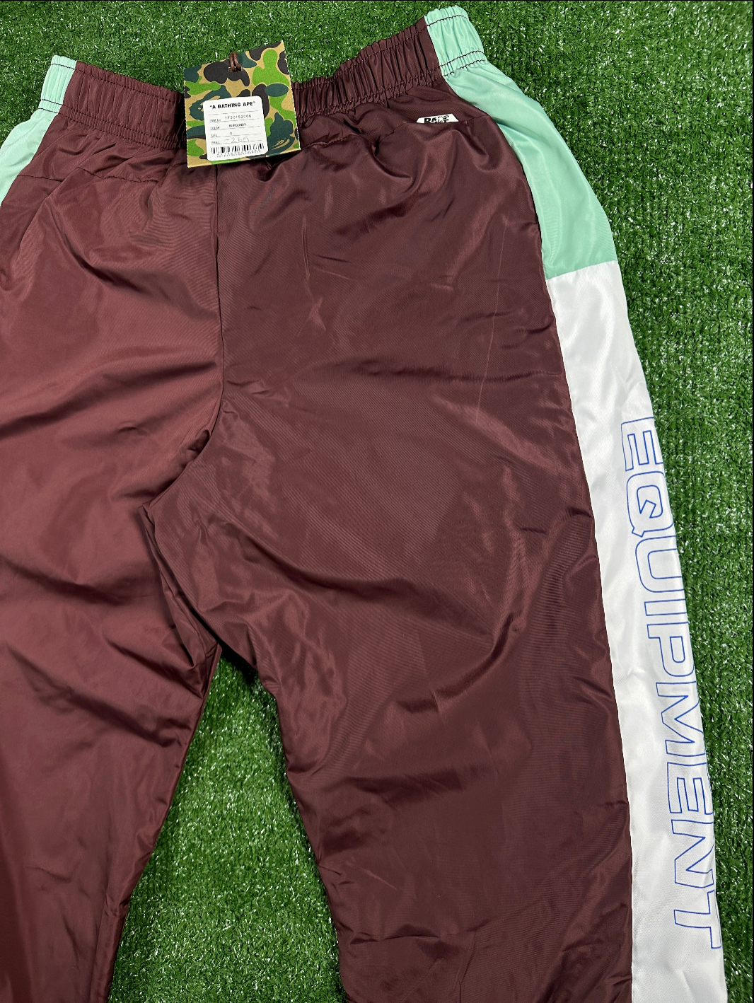 BAPE Authetic Men's Burgundy Turquoise Striped Men's Track Pants - Size Small