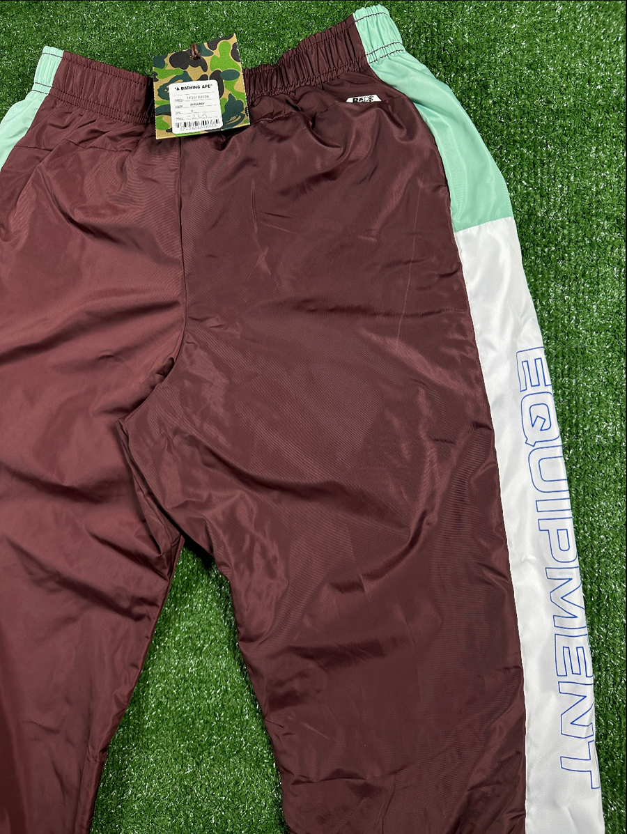 BAPE Authetic Men's Burgundy Turquoise Striped Men's Track Pants - Size Medium