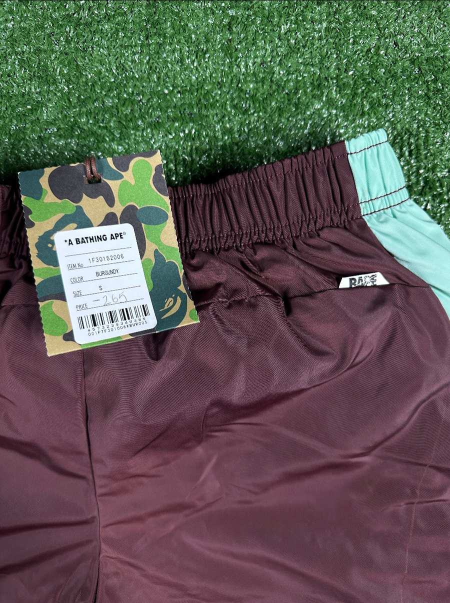 BAPE Authetic Men's Burgundy Turquoise Striped Men's Track Pants - Size Medium