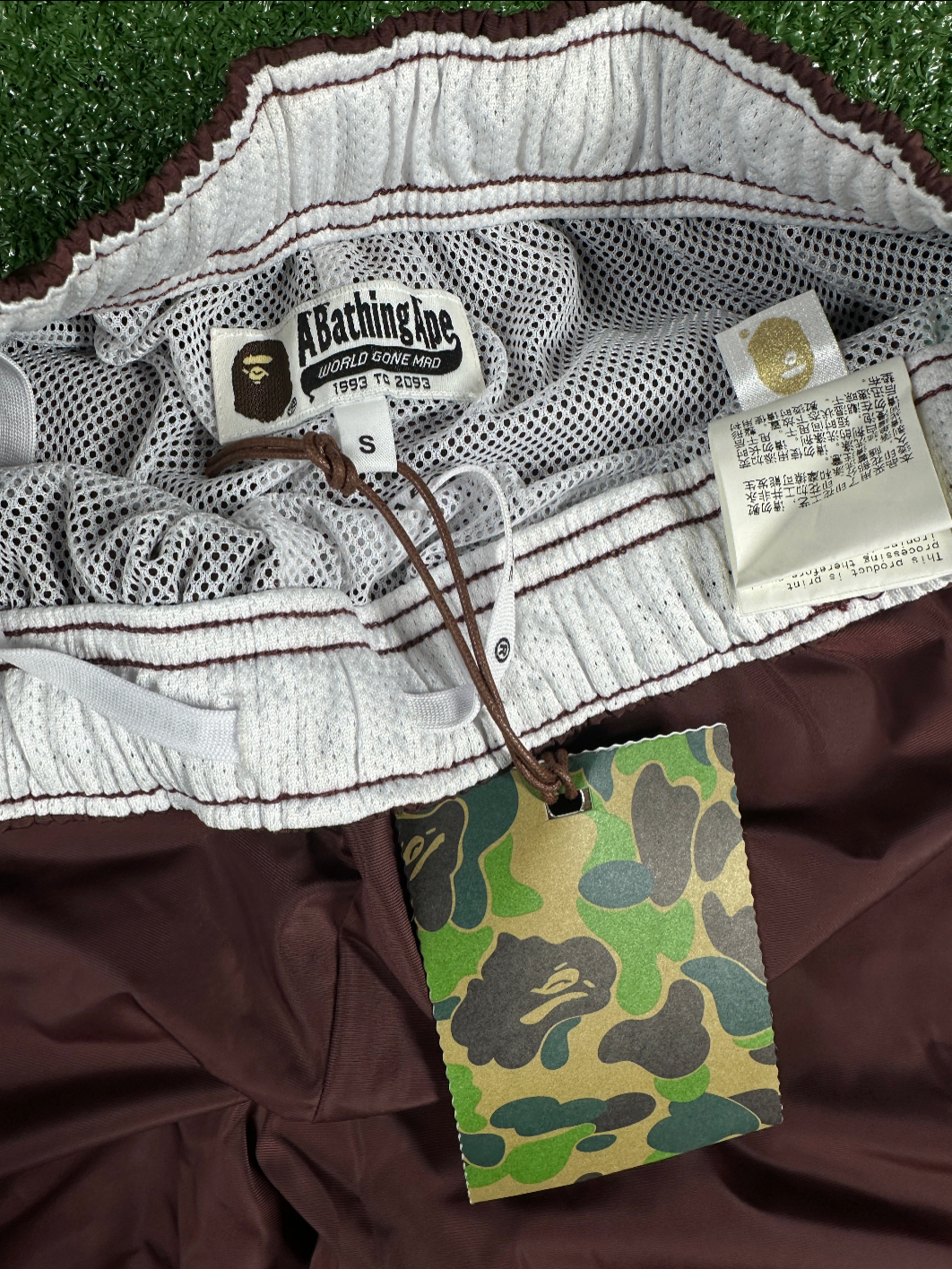 BAPE Authetic Men's Burgundy Turquoise Striped Men's Track Pants - Size Small