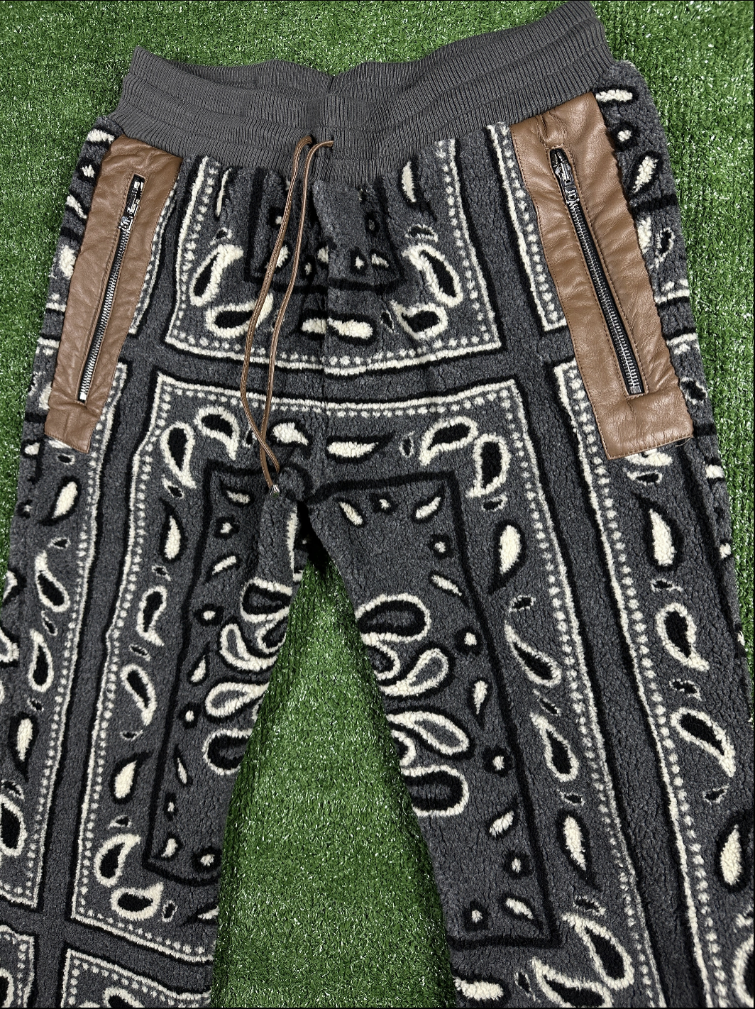 Amiri Men's Grey Fleece Bandana Sweatpants - Size Large