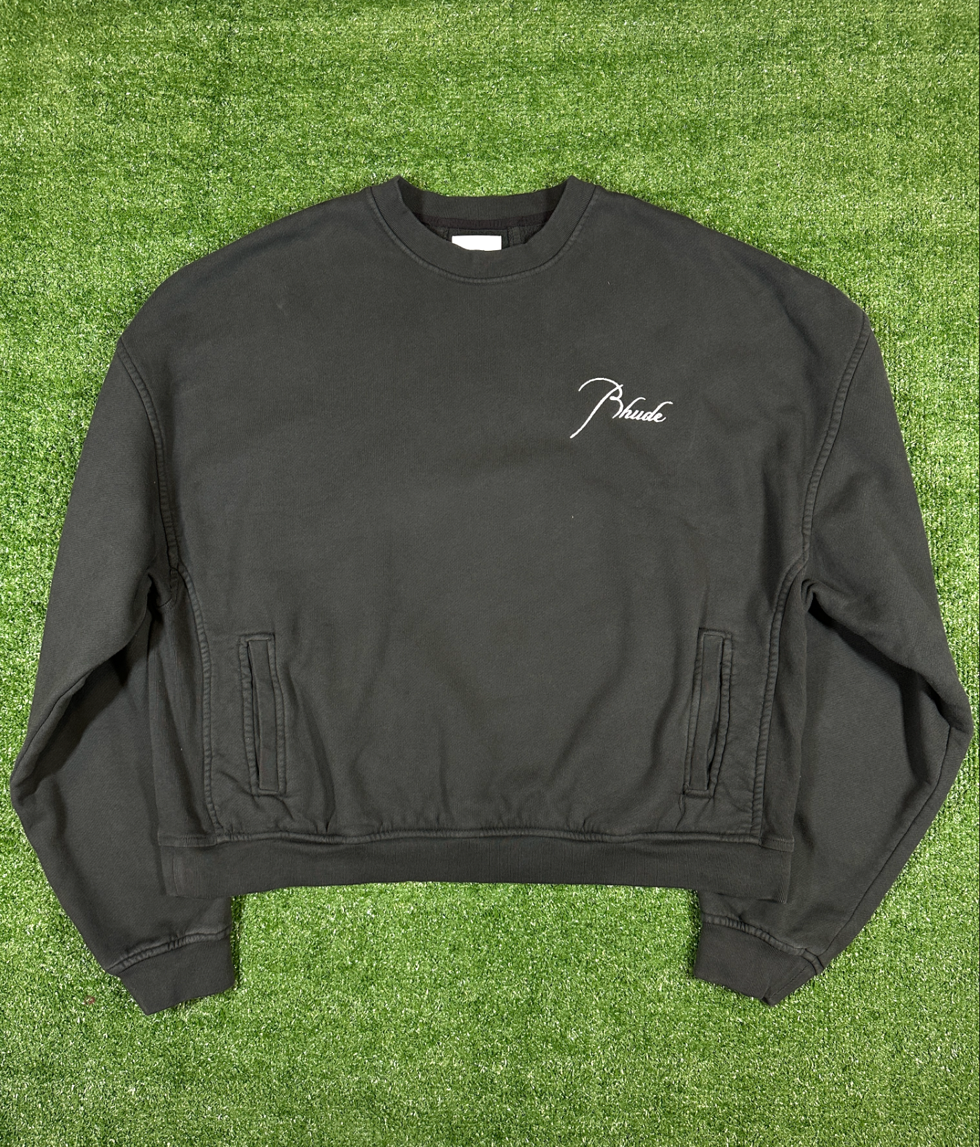 RHUDE Authentic Embroidered Crewneck Sweater-Vintage Black- Size Large MSRP:$680.00