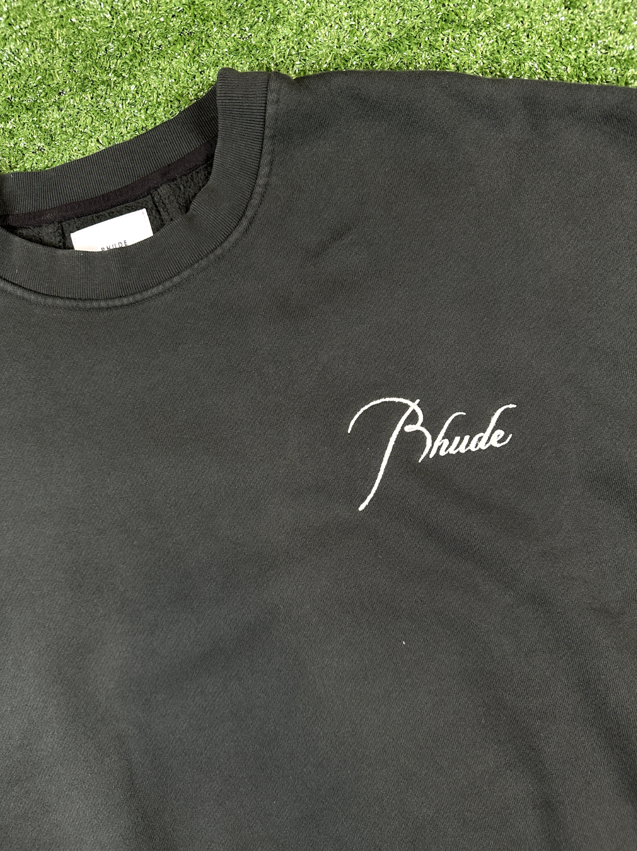 RHUDE Authentic Embroidered Crewneck Sweater-Vintage Black- Size Large MSRP:$680.00