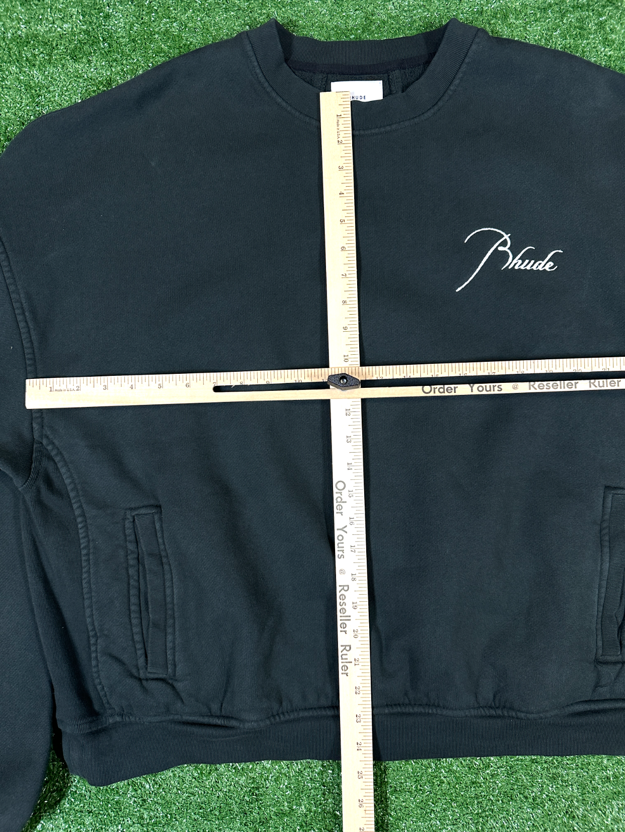 RHUDE Authentic Embroidered Crewneck Sweater-Vintage Black- Size Medium MSRP:$680.00