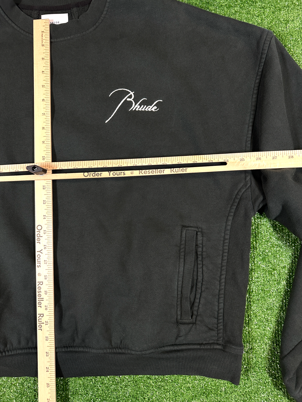 RHUDE Authentic Embroidered Crewneck Sweater-Vintage Black- Size Medium MSRP:$680.00