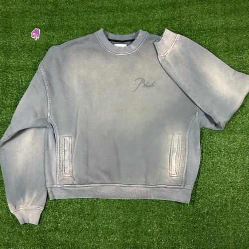 RHUDE Authentic Embroidered Crewneck Sweater-Sundry Steele- Size Small Mens MSRP:$680.00