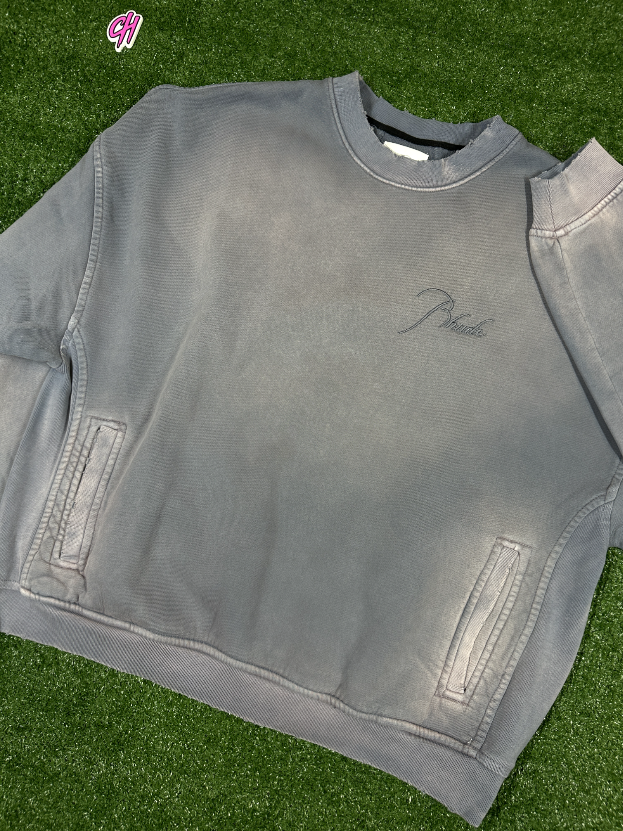 RHUDE Authentic Embroidered Crewneck Sweater-Sundry Elephant-Size Medium MSRP:$680.00