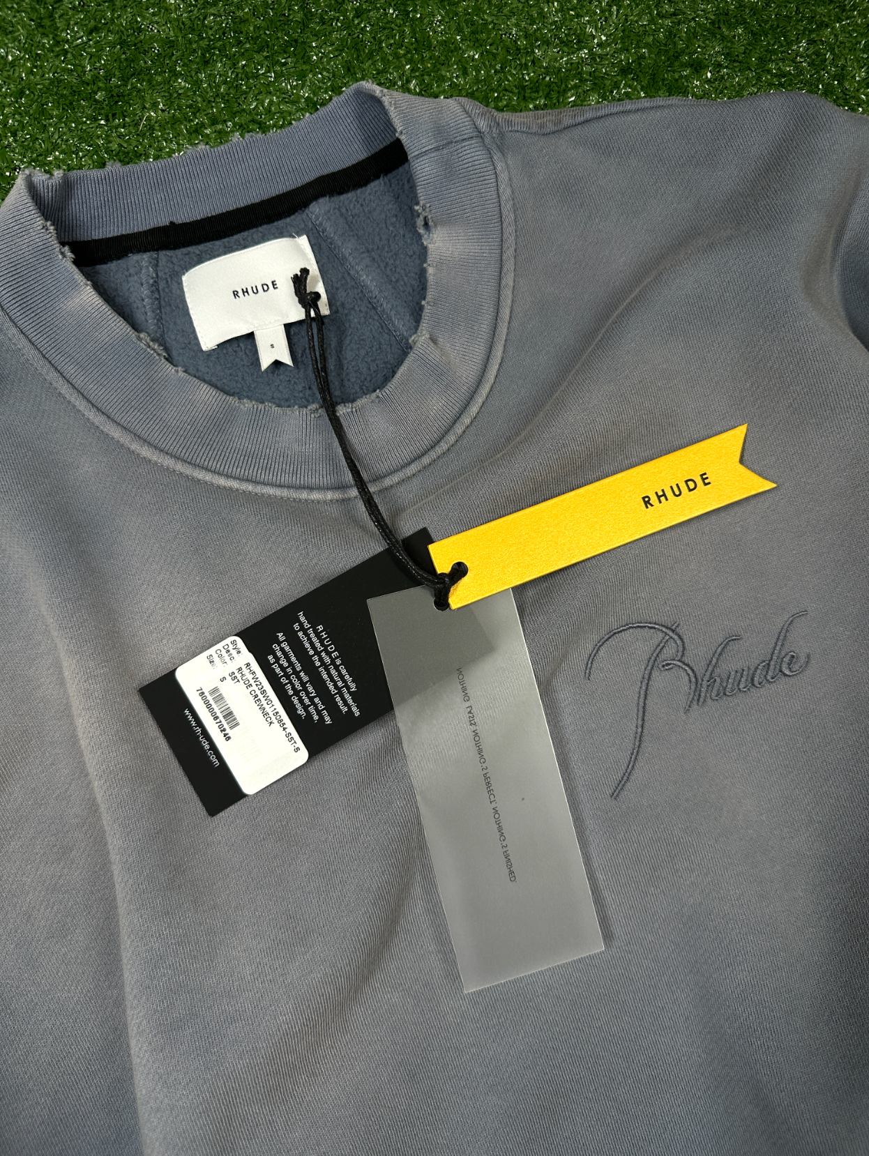 RHUDE Authentic Embroidered Crewneck Sweater-Sundry Steele- Size Small Mens MSRP:$680.00