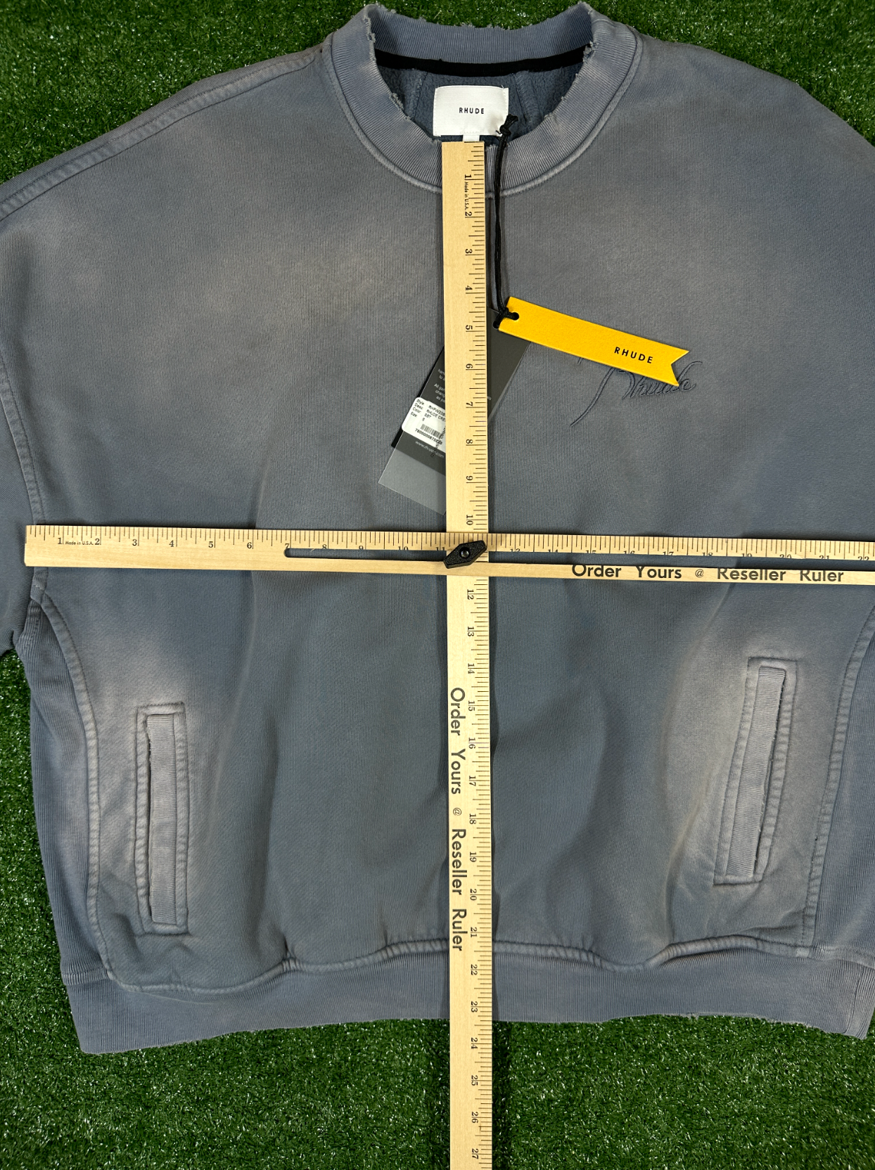 RHUDE Authentic Embroidered Crewneck Sweater-Sundry Steele- Size Small Mens MSRP:$680.00