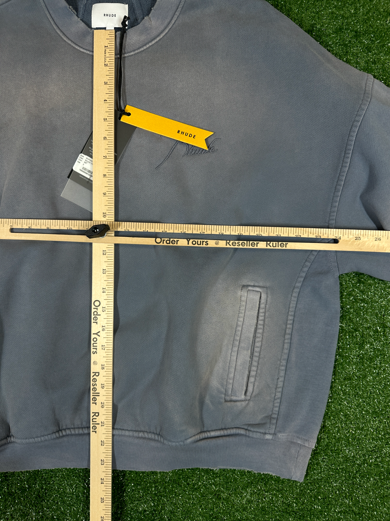 RHUDE Authentic Embroidered Crewneck Sweater-Sundry Steele- Size Small Mens MSRP:$680.00