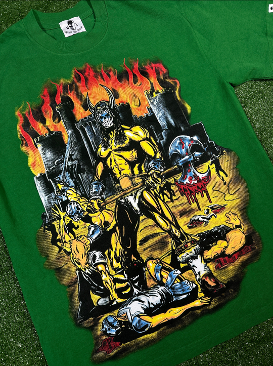 Warren Lotas X Designer 'Castle Siege' Green S/S T-Shirt - Size Medium
