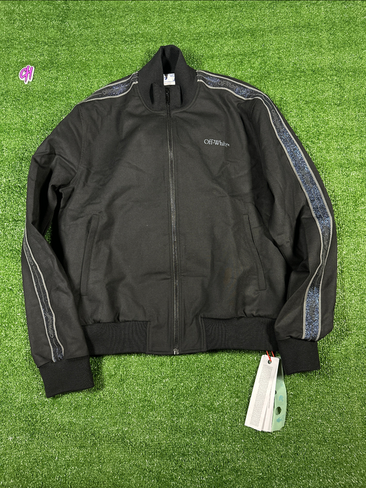 Off-White Full-Zip 'Shimmer Logo' Striped Bomber Jacket - Size XL