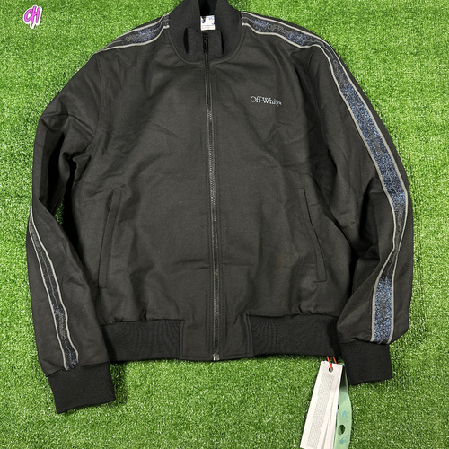 Off-White Full-Zip 'Shimmer Logo' Striped Bomber Jacket - Size XL