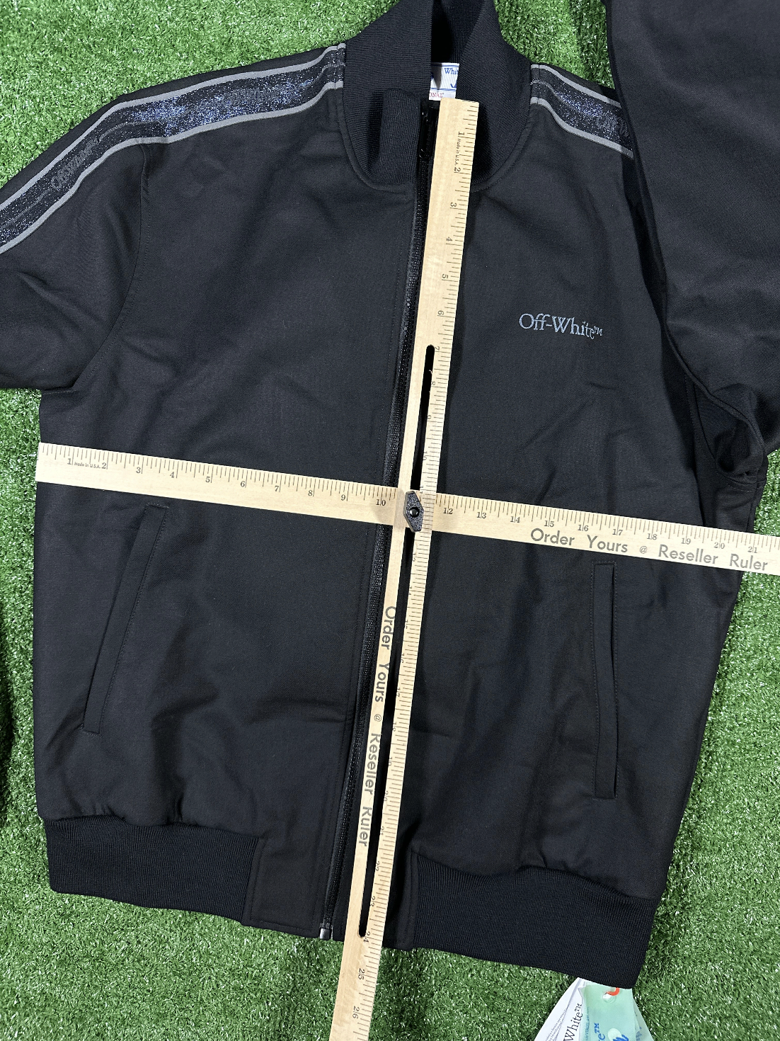 Off-White Full-Zip 'Shimmer Logo' Striped Bomber Jacket - Size XL