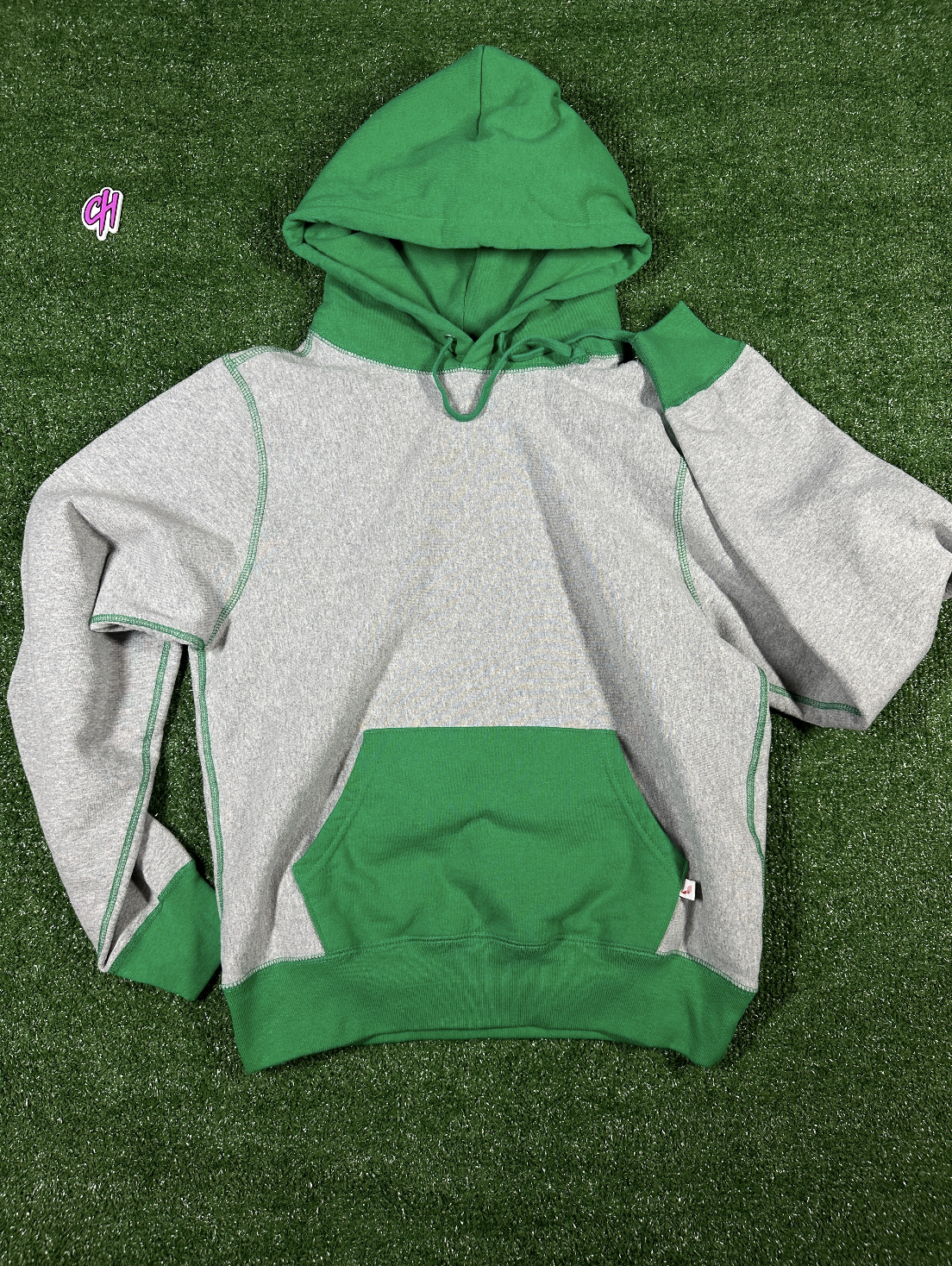 Noah NY Color Block 'Grey/Kelly Green' Pullover Hoodie - Size Small