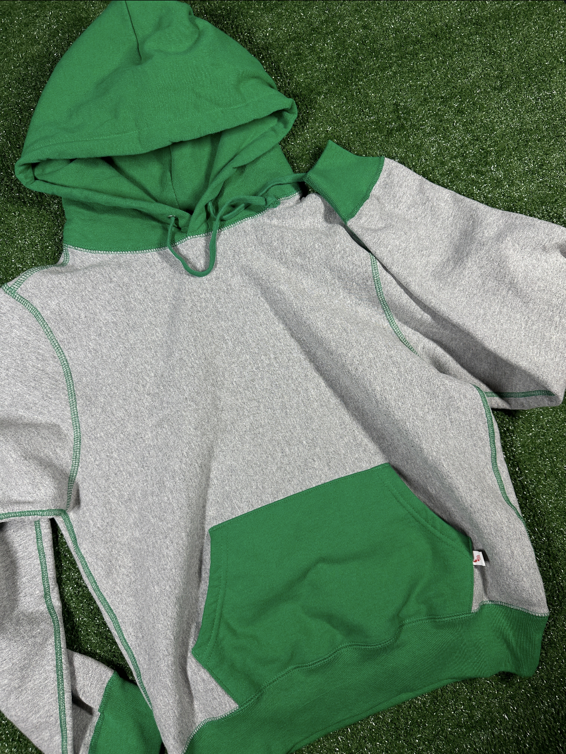 Noah NY Color Block 'Grey/Kelly Green' Pullover Hoodie - Size Small