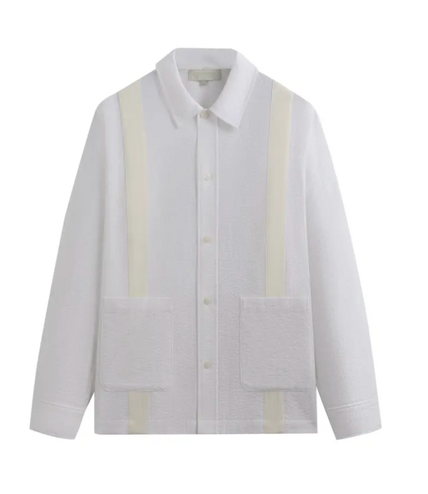 Kith Seersucker Long-Sleeve Boxy Collared Overshirt 'White' Size Small