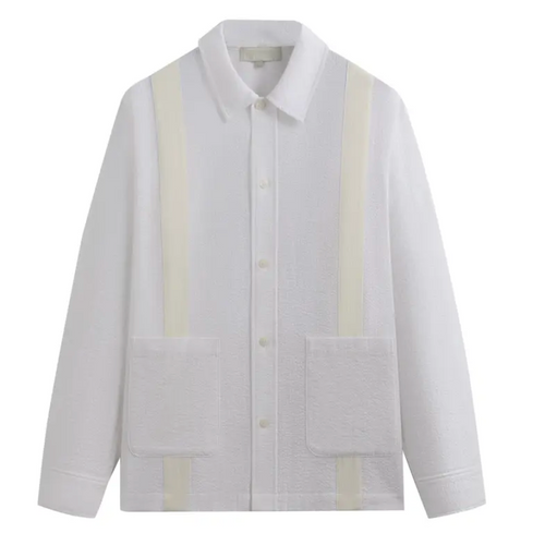 Kith Seersucker Long-Sleeve Boxy Collared Overshirt 'White' Size Medium