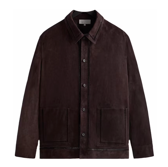 Kith Ladder Stitch Suede Boxy Collared Overshirt Brown Size Small Mens BRAND NEW