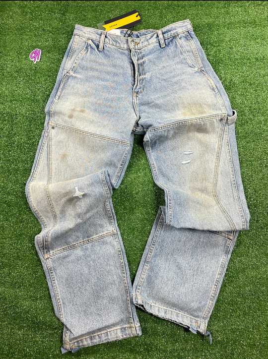 RHUDE Authentic Reza Denim Double Knee Indigo Pants Mens Size Medium MSRP:$975.00
