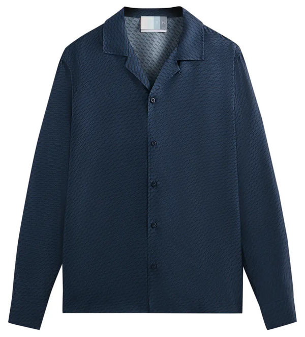Kith Monogram Silk L/S Thompson Camp Collar Shirt 'Nocturnal' Size MD
