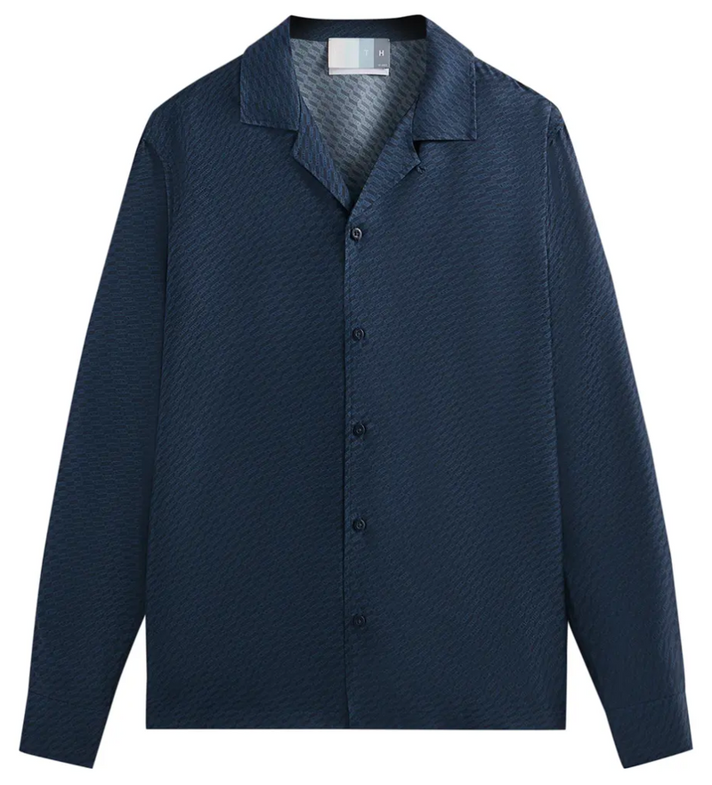Kith Monogram Silk L/S Thompson Camp Collar Shirt 'Nocturnal' Size MD