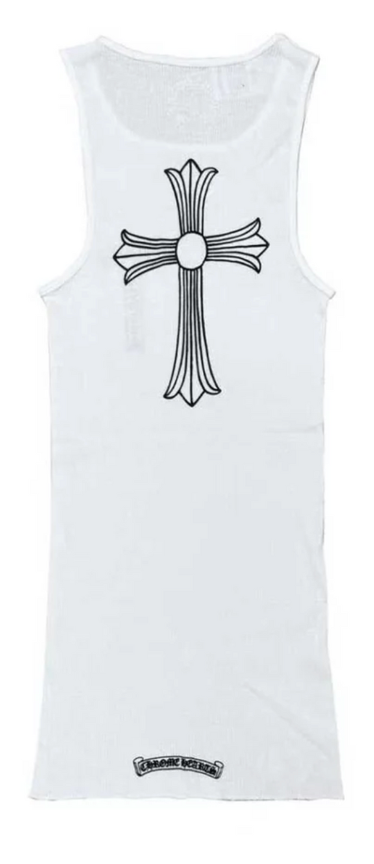 Chrome Hearts T-Bar Cross Logo White Tank Top - Size Large