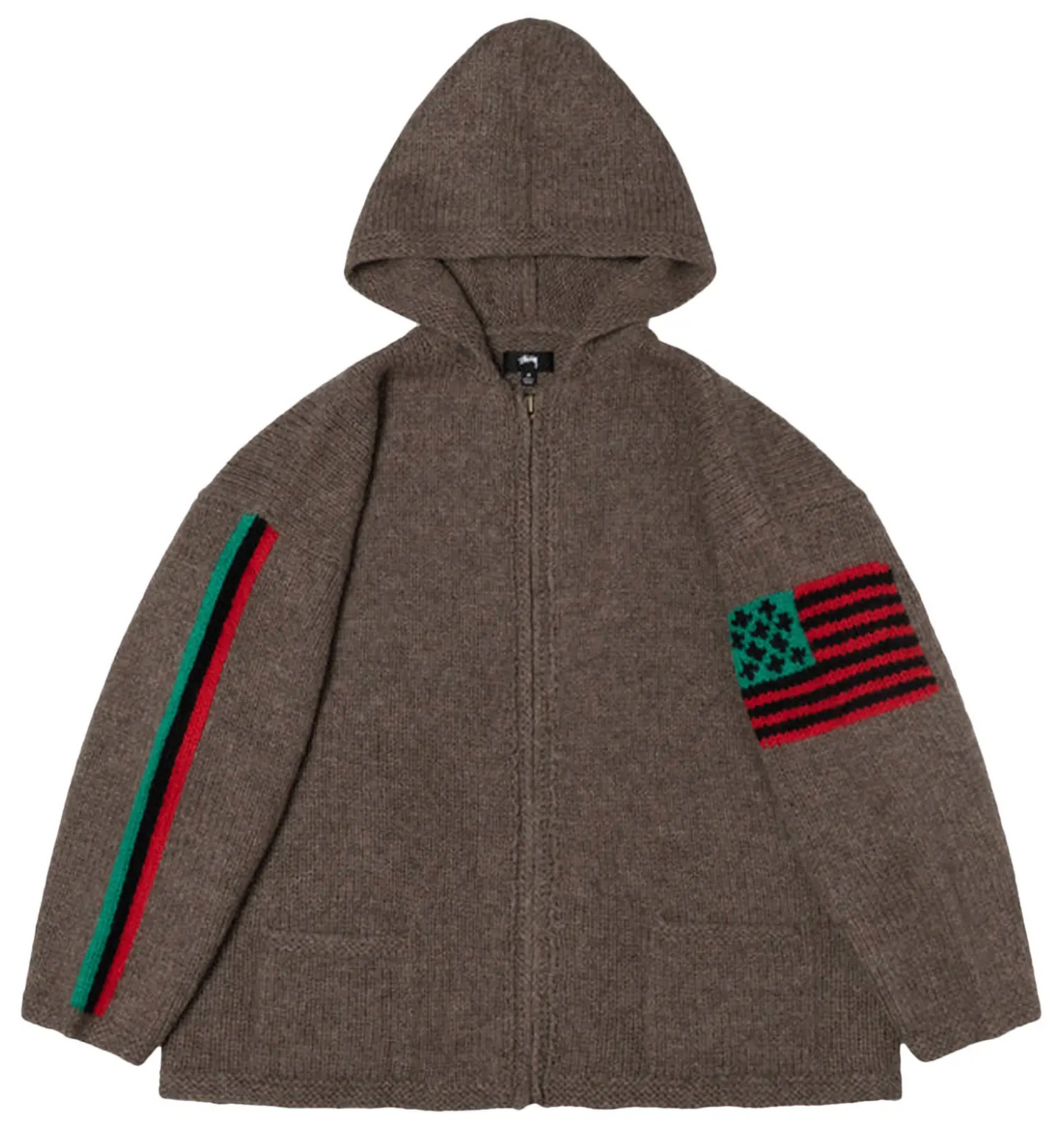 Denim Tears X Stussy Full-Zip Heavyweight Knit Grey Hoodie Size Large