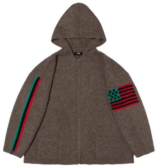 Denim Tears X Stussy Full-Zip Heavyweight Knit Grey Hoodie Size Large