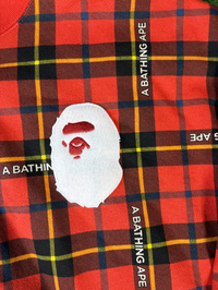 BAPE Logo Check Red Loose Fit Crewneck Sweater Size XL
