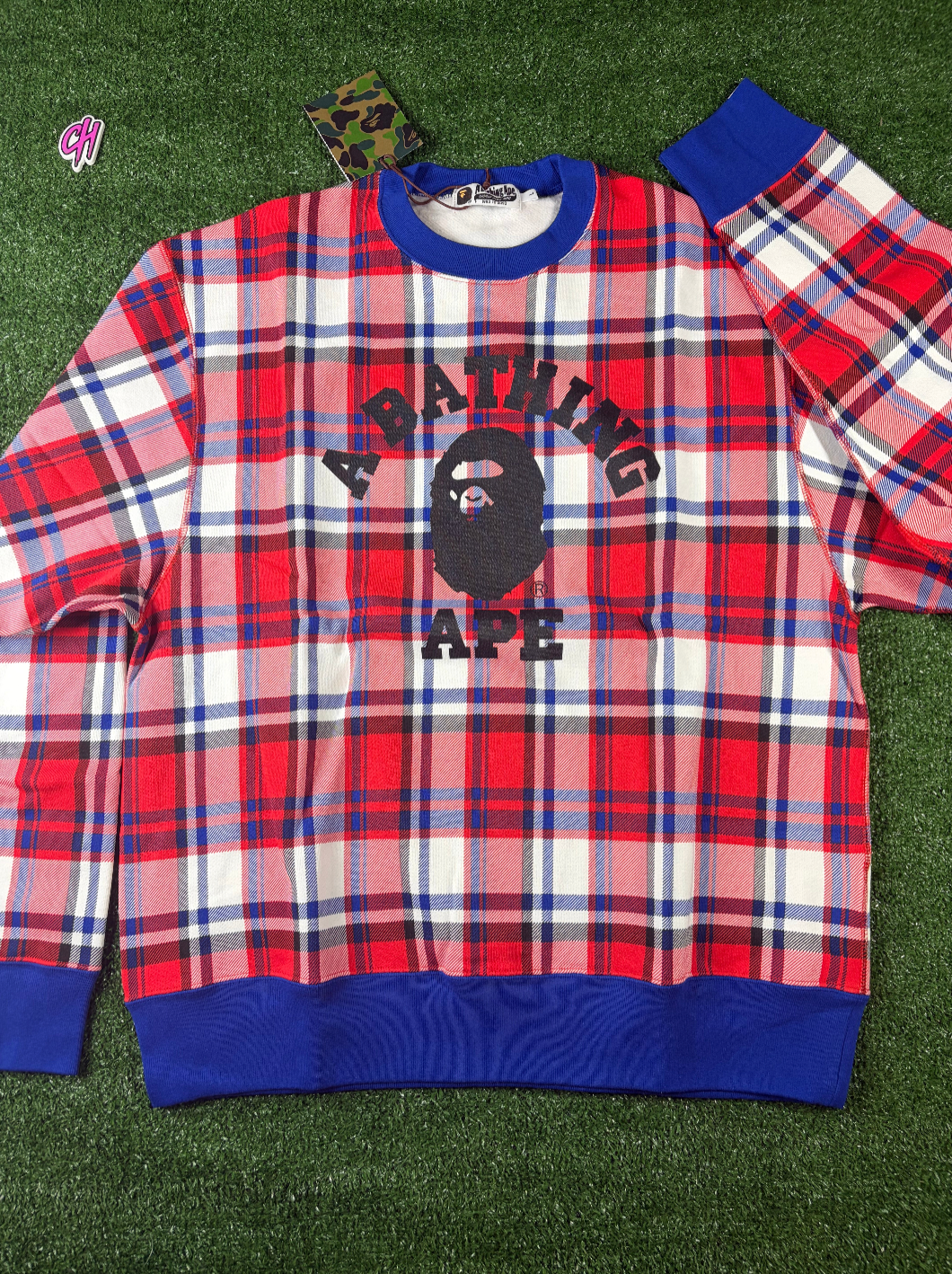 Bape London Plaid Check RLX Crewneck Sweater Size XXL