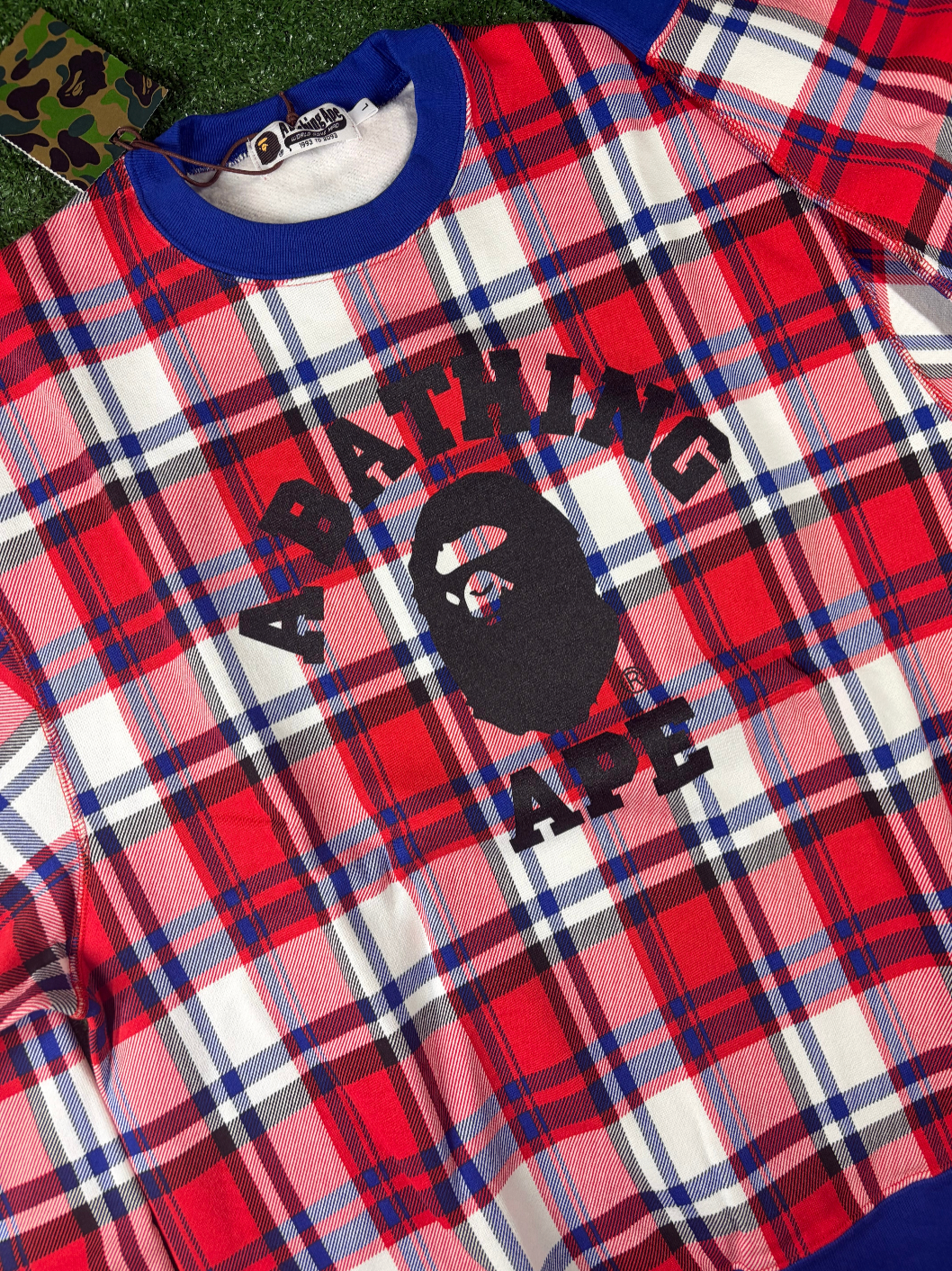 Bape London Plaid Check RLX Crewneck Sweater Size XXL
