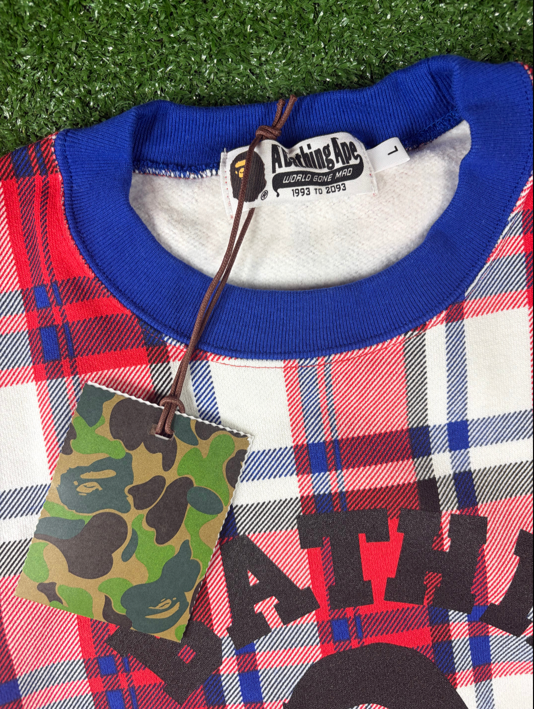 Bape London Plaid Check RLX Crewneck Sweater Size XXL