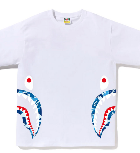Bape Kids ABC Camo Side Shark Tee White x Blue Size 140 K