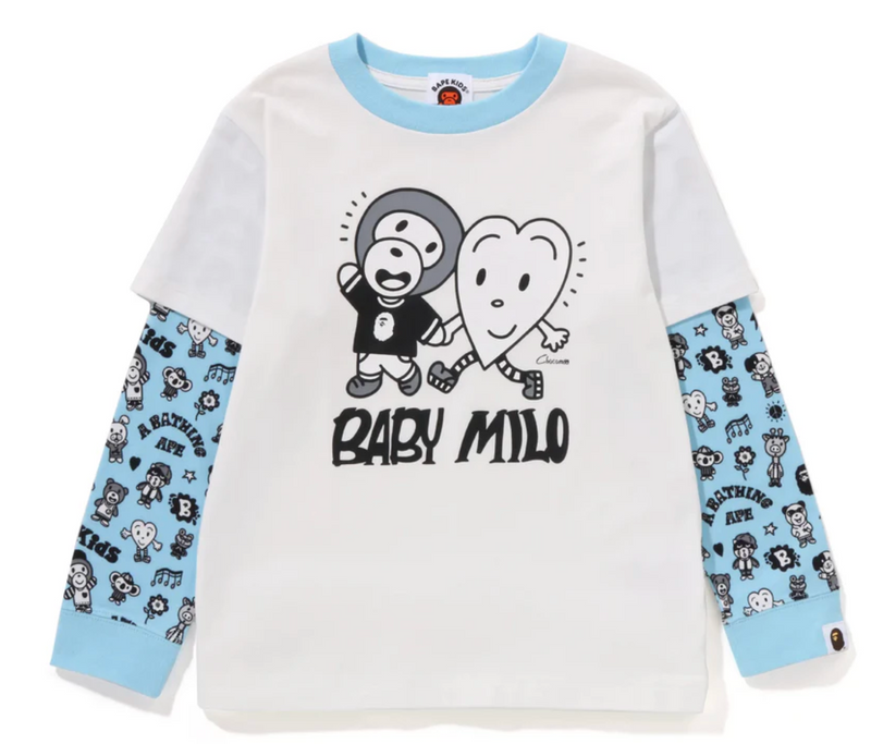 Bape Kids x Chocomoo Milo Friends Layered L/S Tee White Size 140 K